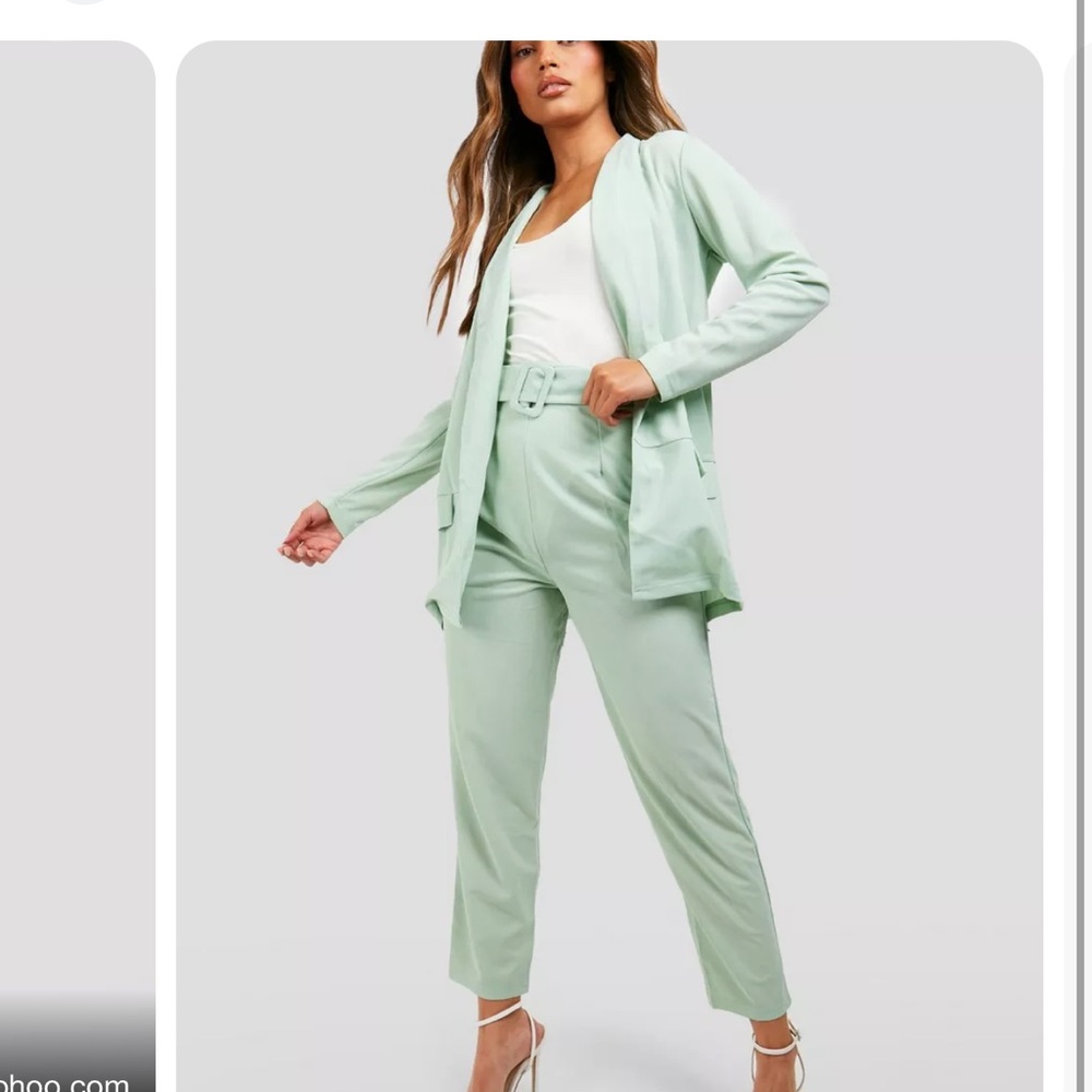 Tailored Blazer & Self Fabric Belt - Sage